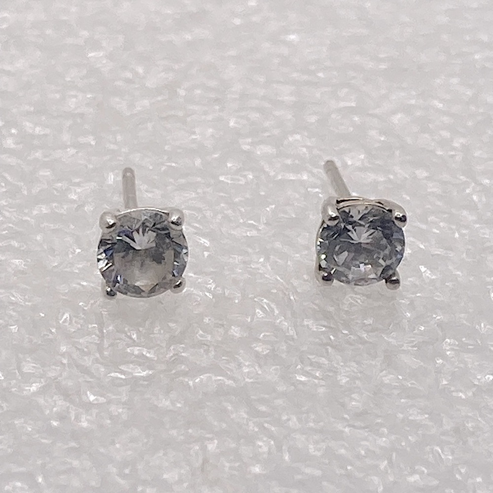 Vtg Sterling Silver Round Cz Stone - Square Shape Setting Stud Earrings 5mm